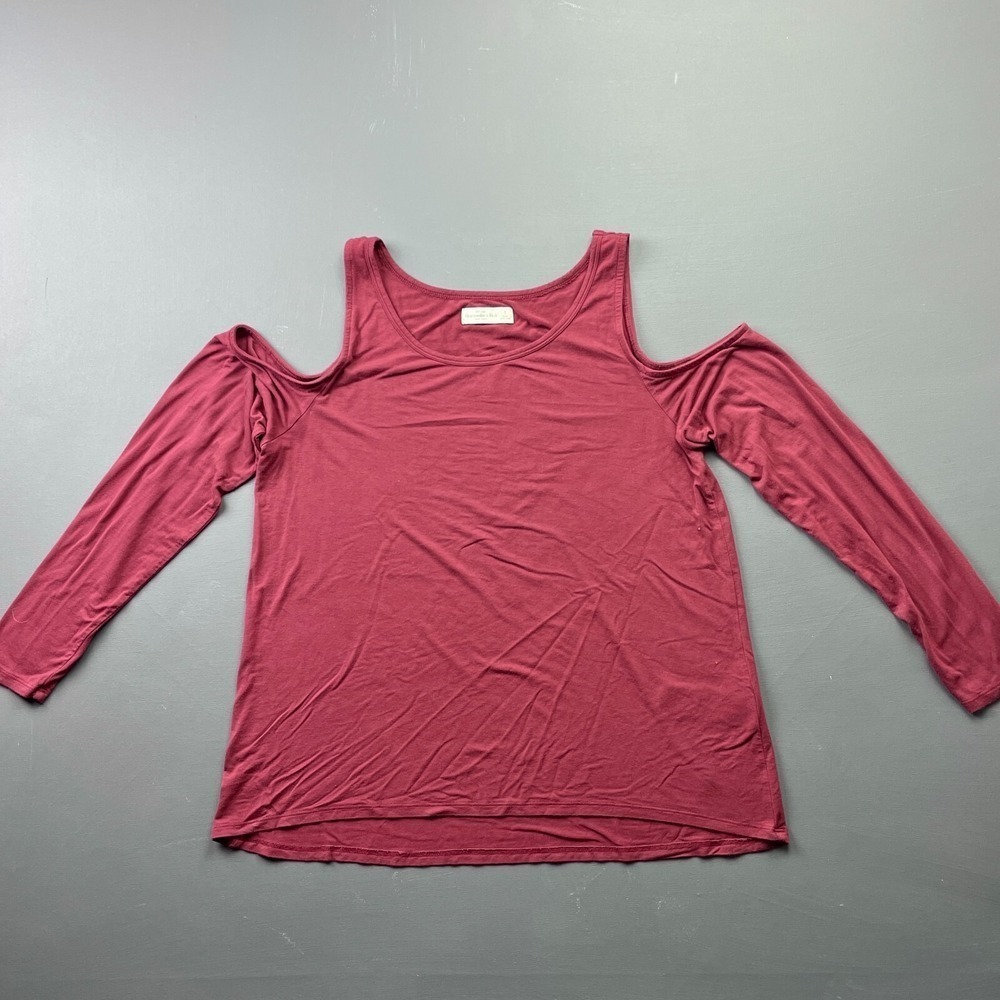 Abercrombie & Fitch Women's Small Red Cold Shoulder 3/4 Sleeve Boho Casual Top